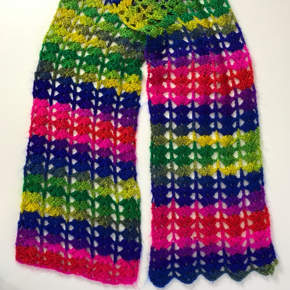 Handmade Crocheted knit Rainbow color Scarf